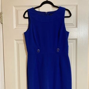 Royal blue shift dress with button detail